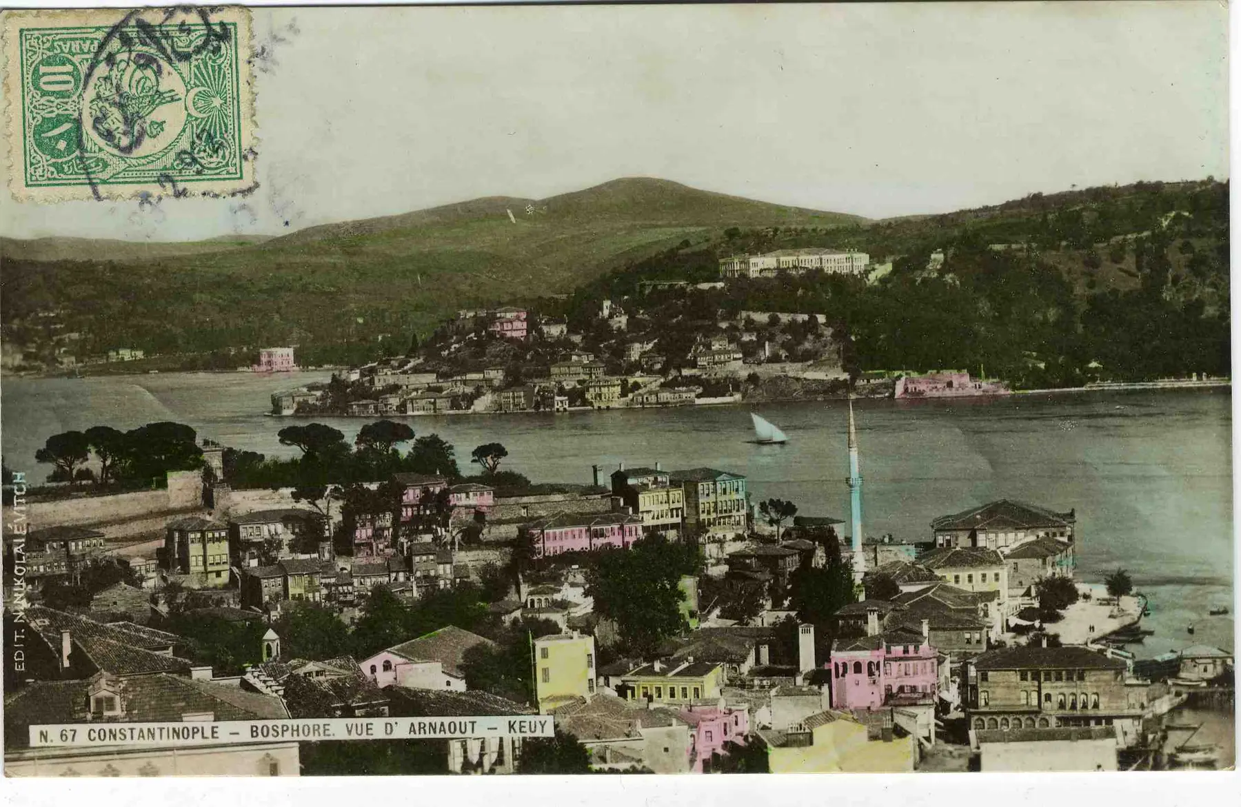 Kandilli'yi Arnavutköy'den gösteren sonradan renklendirilmiş tarihî fotoğraf